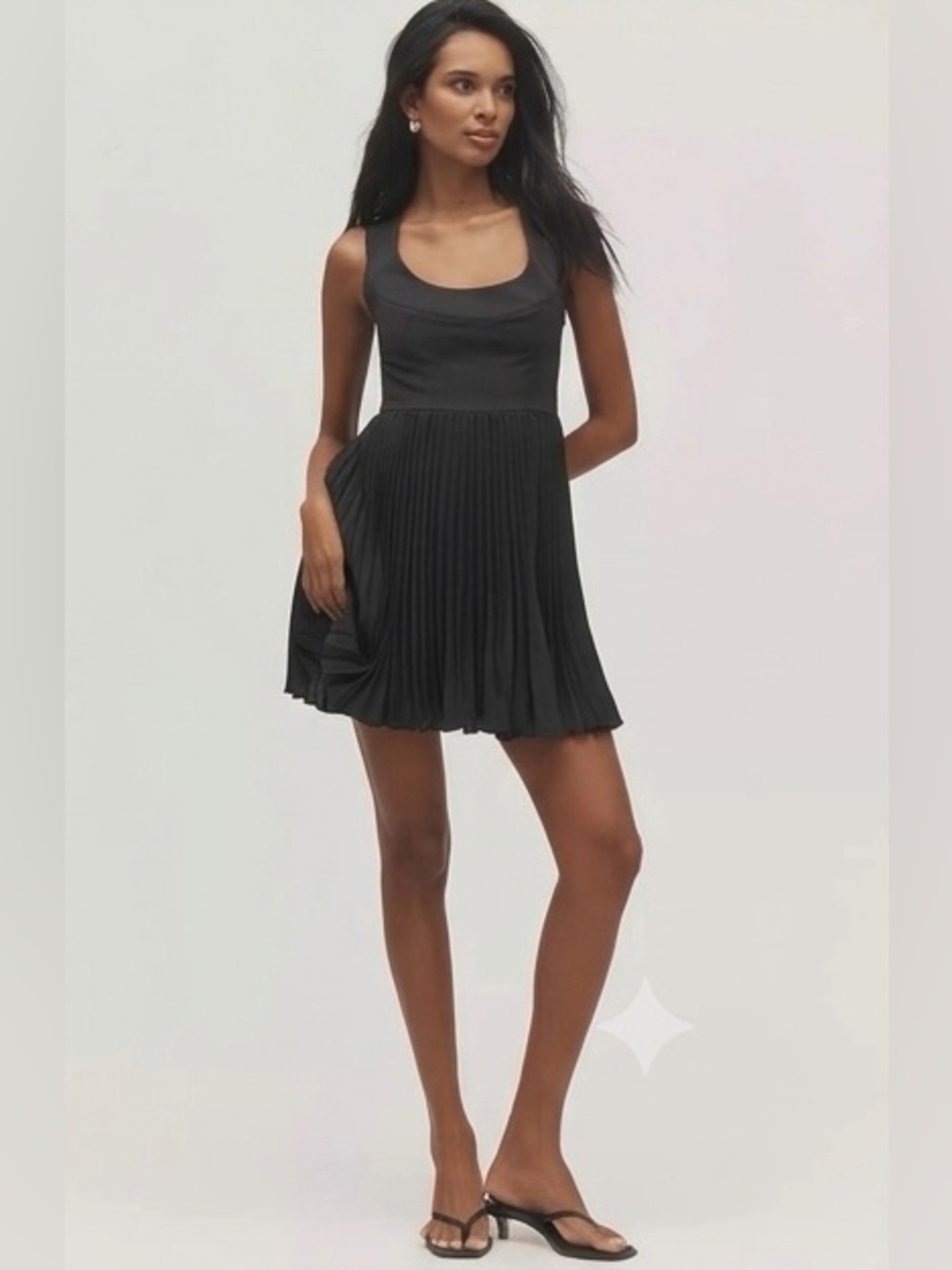 Maeve Sleeveless Pleated Mini LBD Dress in Black size Medium